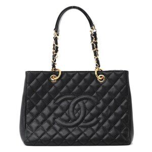 Chanel Gst Caviar Grand Shopping Tote Quilted Shoulder Bag Black Chain